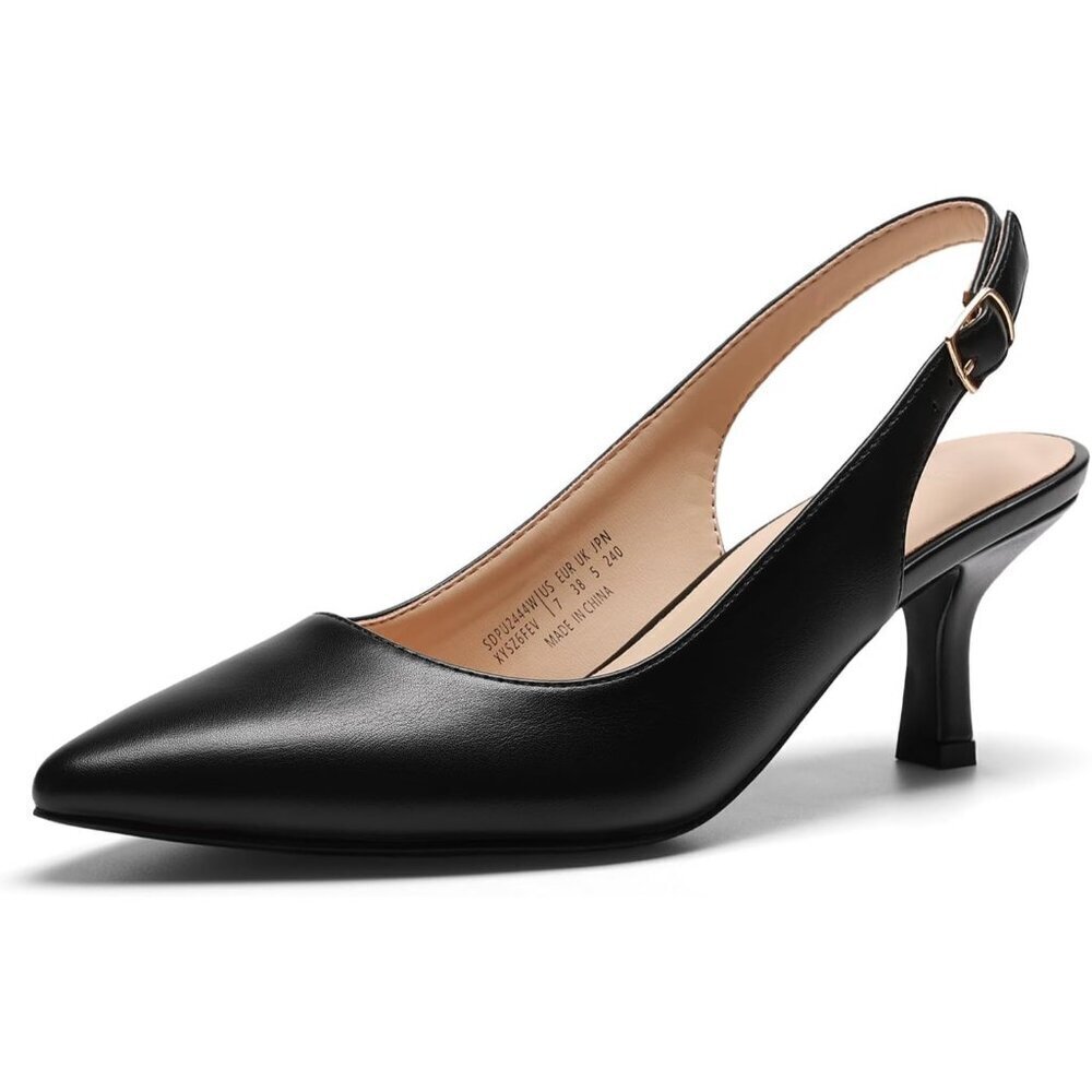 Dream Pairs Women Black Faux Suede Pointed Toe Slingback Low Kitten Heels